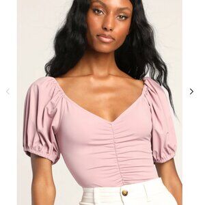Ruche to You Dusty Pink Ruched Puff Sleeve Bodysuit